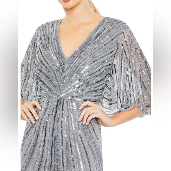 Mac Duggal 93583 Cape Sleeve Sequin Gown in Slate Blue | Size 8 - Picture 2 of 11